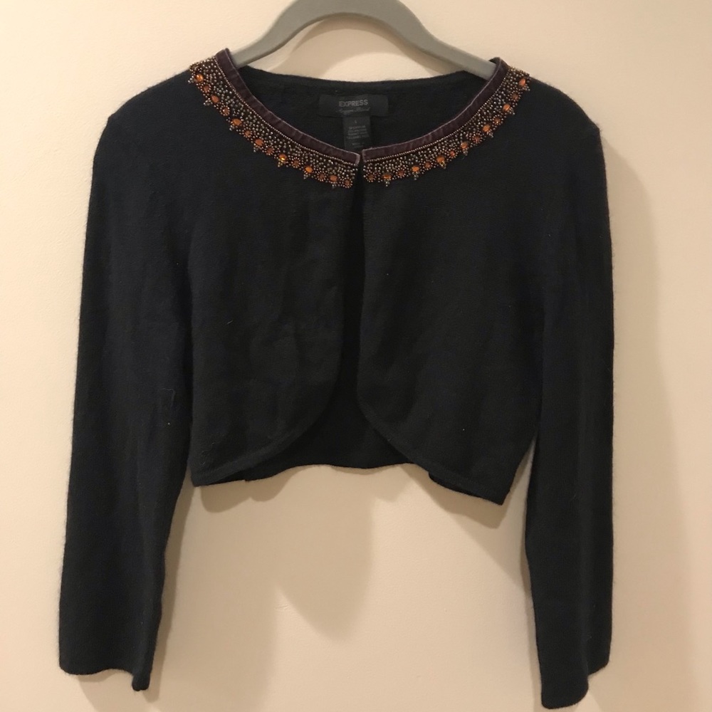 EUC VINTAGE Size Large EXPRESS  LAMBSWOOL BEADED SHRUG (runs small)